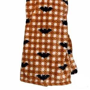 Halloween Spooky Black Bats Buffalo plaid orange Throw Blanket Retro Fleece Goth